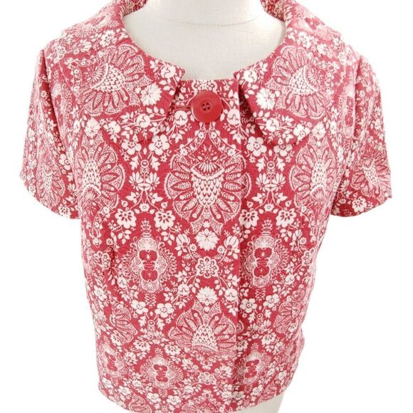 LOFT Jackets & Blazers - Loft red & white cotton matelasse short sleeve jacket w/ peter pan collar size 6
